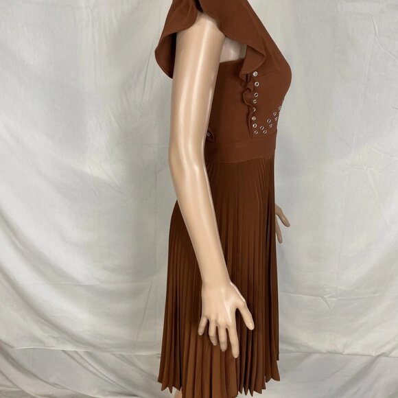 A.L.C. Women’s Pleated Grommet Detail Dress Size 0 Brown - Picture 2 of 10